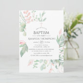 Pastel Blush Greenery Baptism of Christening Kaart (Staand voorkant)