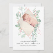 Pastel Blush Greenery Birth Announcement Kaart (Voorkant)
