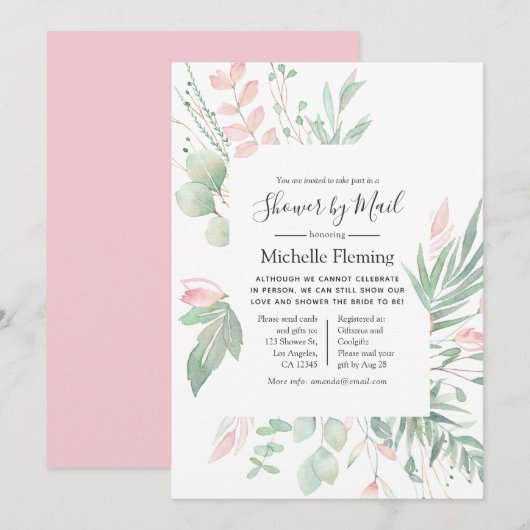Pastel Blush Greenery Bridal of Baby Mail Shower Kaart (Voorkant / Achterkant)