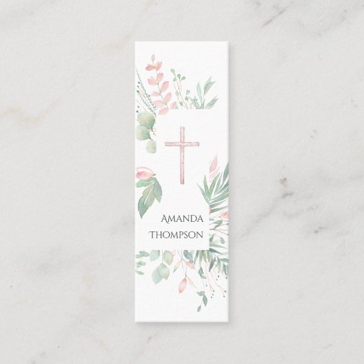 Pastel Blush Greenery Confirmation Bladwijzer Mini Visitekaartje (Voorkant)