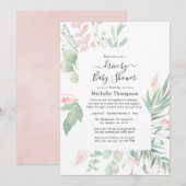 Pastel Blush Greenery Drive by Shower Kaart (Voorkant / Achterkant)