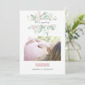 Pastel Blush Greenery Fotoaankondiging Aankondiging (Staand voorkant)