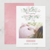 Pastel Blush Greenery Fotoaankondiging Aankondiging (Voorkant / Achterkant)