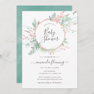 Pastel Blush Greenery Geometric Baby shower Kaart