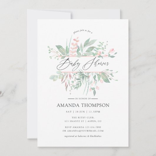 Pastel Blush Greenery Geometric Baby shower Kaart (Voorkant)