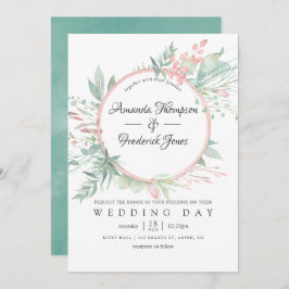 Pastel Blush Greenery Geometric Wedding Kaart