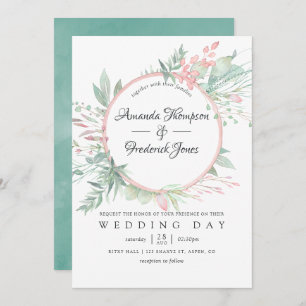 Pastel Blush Greenery Geometric Wedding Kaart