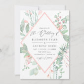 Pastel Blush Greenery Geometric Wedding Kaart (Voorkant)