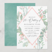 Pastel Blush Greenery Geometric Wedding Kaart (Voorkant / Achterkant)