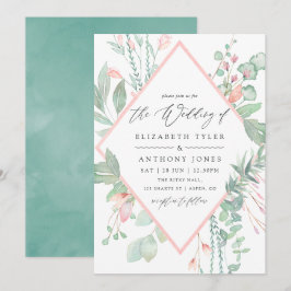Pastel Blush Greenery Geometric Wedding Kaart
