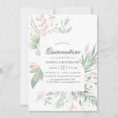 Pastel Blush Greenery Quinceañera Kaart (Voorkant)