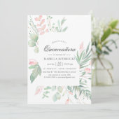Pastel Blush Greenery Quinceañera Kaart (Staand voorkant)