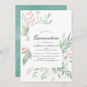 Pastel Blush Greenery Quinceañera Kaart