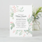 Pastel Blush Greenery Virtual Baby shower Kaart (Staand voorkant)