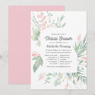 Pastel Blush Greenery Virtual Baby shower Kaart