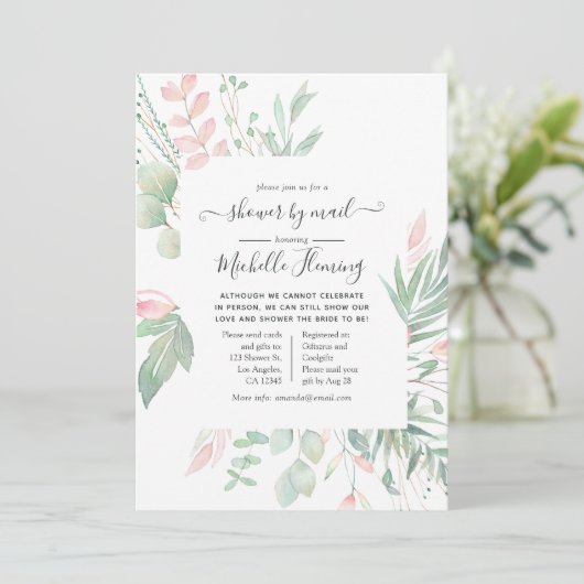 Pastel Blush Greenery Vrijgezellenfeest per mail Kaart (Staand voorkant)