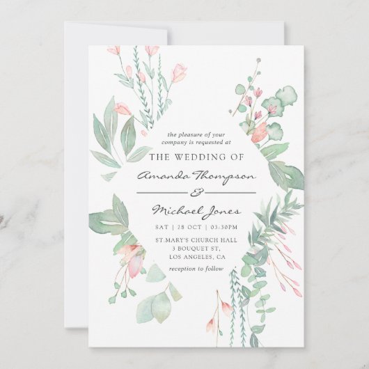 Pastel Blush Greenery Wedding Kaart (Voorkant)