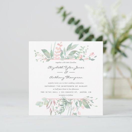 Pastel Blush Greenery Wedding Kaart (Staand voorkant)
