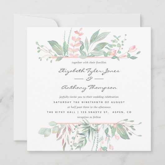 Pastel Blush Greenery Wedding Kaart (Voorkant)