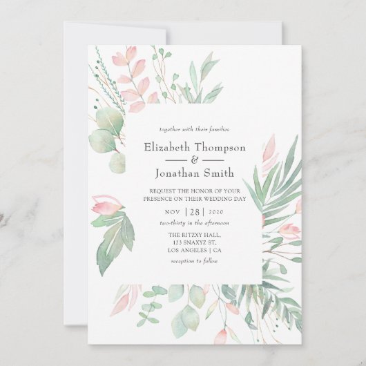 Pastel Blush Greenery Wedding Kaart (Voorkant)