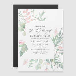 Pastel Blush Greenery Wedding Magnetische Uitnodiging
