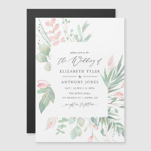 Pastel Blush Greenery Wedding Magnetische Uitnodiging