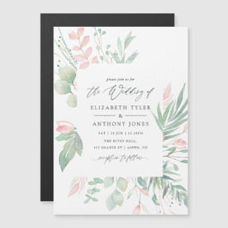 Pastel Blush Greenery Wedding Magnetische Uitnodiging
