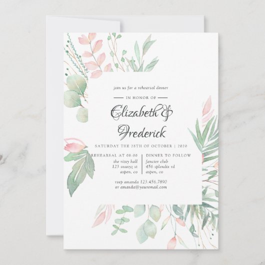 Pastel Blush Greenery Wedding Rehearsal Dinner Kaart (Voorkant)