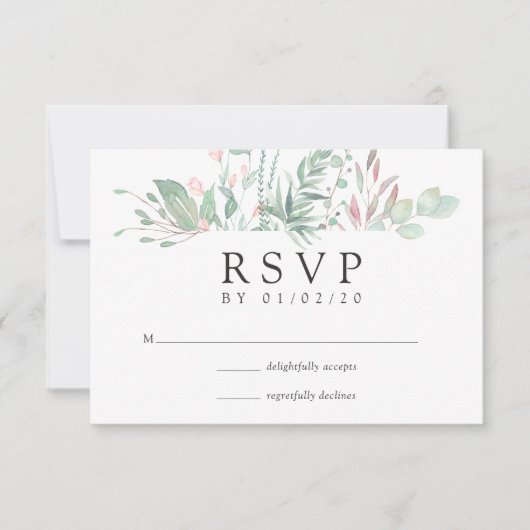 Pastel Blush Greenery Wedding RSVP Kaartje (Voorkant)