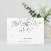 Pastel Blush Greenery Wedding RSVP Kaartje (Staand voorkant)
