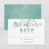 Pastel Blush Greenery Wedding RSVP Kaartje (Voorkant / Achterkant)