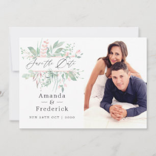 Pastel Blush Greenery Wedding Save The Date
