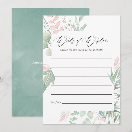 Pastel Blush Groen Baby shower Moeder Advies (Voorkant / Achterkant)