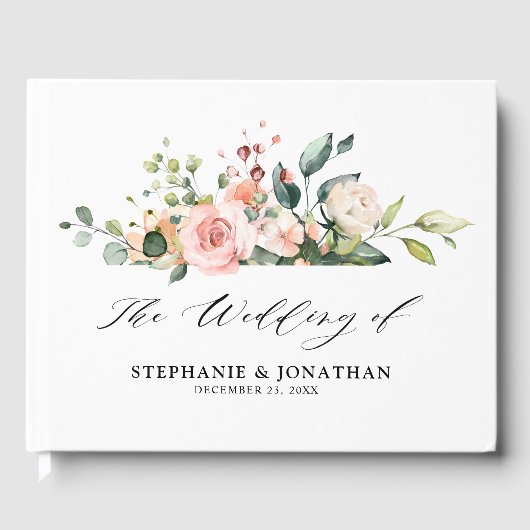 Pastel Blush Ivoor Roze Bloemen Botanische Bruilof Gastenboek (Voorkant)