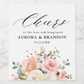 Pastel Blush Ivoor Roze Bloemen Botanische Bruilof Wijn Etiket (Enkel label)