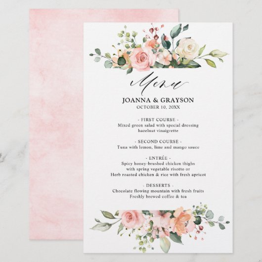 Pastel Blush Ivory Floral Botanical Wedding Menu (Voorkant / Achterkant)