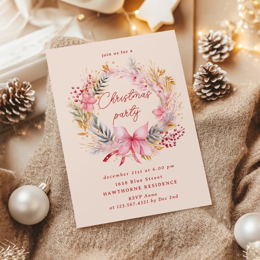 Pastel Blush Krans Kerstfeest Kaart