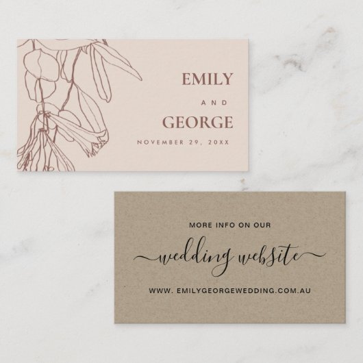 PASTEL BLUSH LINE DRAWING FLORAL WEDDING WEBSITE VISITEKAARTJE (Voorkant / Achterkant)