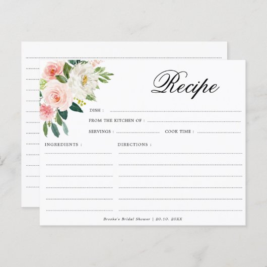 Pastel Blush Mooiroze Botanische Receptkaart (Voorkant / Achterkant)