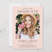 Pastel Blush Navy Brush Stroke Photo Afstuderen Aankondiging (Voorkant)