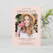 Pastel Blush Navy Brush Stroke Photo Afstuderen Aankondiging (Staand voorkant)