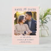 Pastel Blush Navy Brush Stroke Photo Lijst Weddens Save The Date (Staand voorkant)