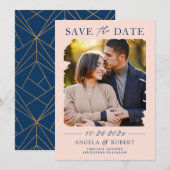 Pastel Blush Navy Brush Stroke Photo Lijst Weddens Save The Date (Voorkant / Achterkant)