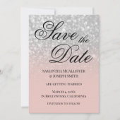 Pastel Blush Ombre Silver Glitter Save the Date Kaart (Voorkant)