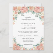 Pastel Blush Peach Ivory Floral Rozen Weddenschap Kaart (Voorkant)