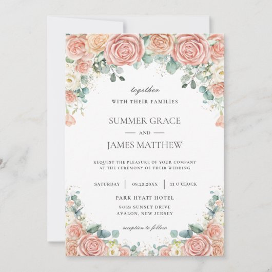 Pastel Blush Peach Ivory Floral Rozen Weddenschap Kaart (Voorkant)