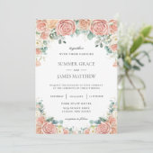Pastel Blush Peach Ivory Floral Rozen Weddenschap Kaart (Staand voorkant)