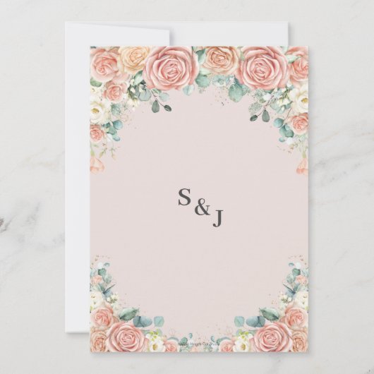 Pastel Blush Peach Ivory Floral Rozen Weddenschap Kaart (Achterkant)