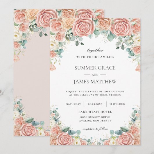 Pastel Blush Peach Ivory Floral Rozen Weddenschap Kaart (Voorkant / Achterkant)