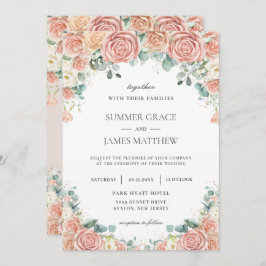 Pastel Blush Peach Ivory Floral Rozen Weddenschap Kaart